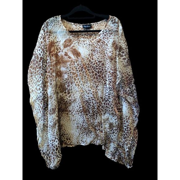 Maggie Barnes Catherines Sheer Shawl Poncho Kaftan Leopard Women Plus Size 2x - Picture 2 of 5